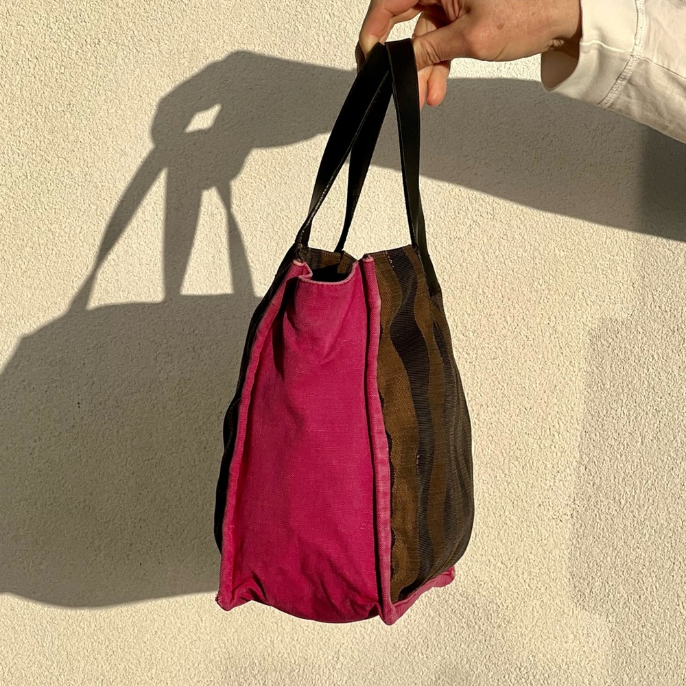 FENDI Fuchsia And Tobacco Pequin Stripe Canvas Bag - Picture 3 of 15